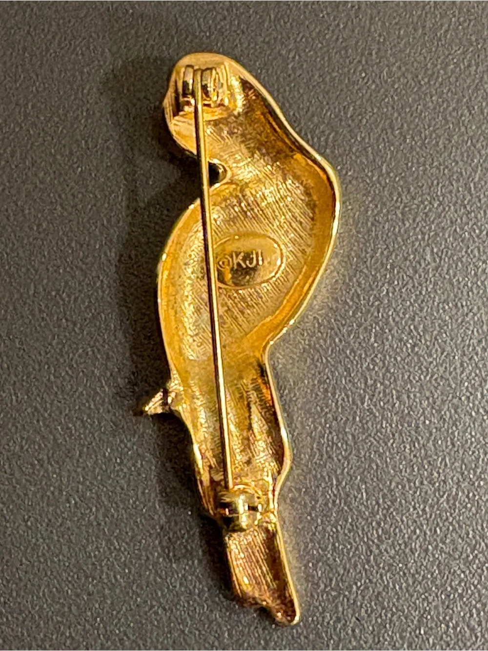 KJL Parrot Pin Brooch Signed Gold Tone Macaw Bird Kenneth J Lane HTF